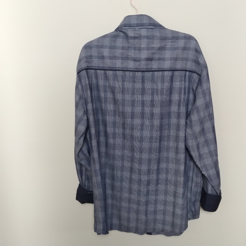 Knockout Jeans Blue Plaid Tab Sleeve Button Front Shirt Size XL - Picture 2 of 7
